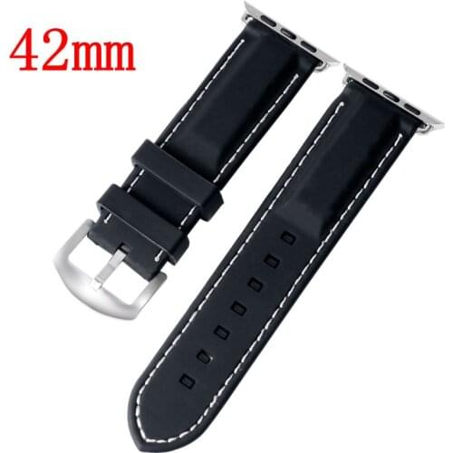 Waterproof Black Silicone Men Watch Strap Band Sport For iWatch Apple Watch Replacement Diving Military White Line Stitching