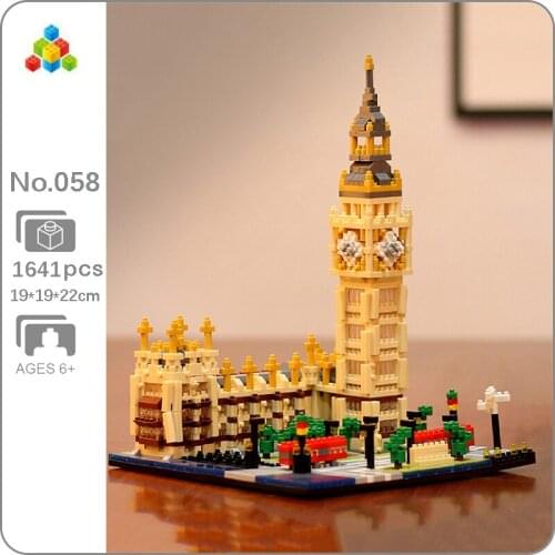 YZ 058 World Architecture London Elizabeth Tower Big Ben Bus Tree 3D Mini Diamond Blocks Bricks Building Toy for Children no Box