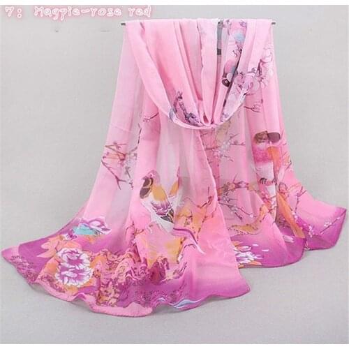 Women Blossom Print Scarf Summer Thin Long Soft Wrap Ladies Elegant Floral Shawl Breathable Chiffon Scarves
