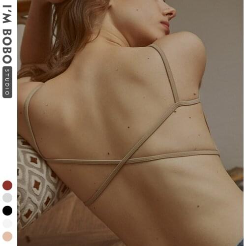 IMBOBO Womens cotton underwear cage cross back shoulder strap strapless style small chest bra womens steel-free bra summer bra