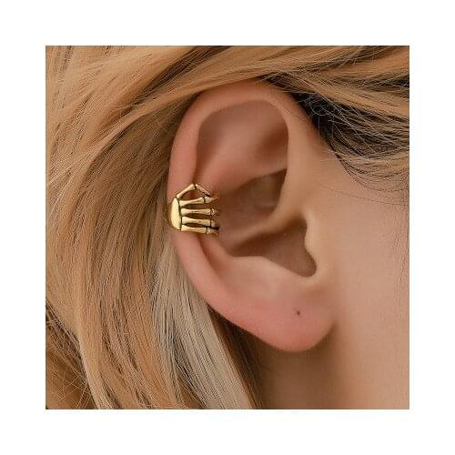1Pcs Skeleton Hand 2020 Fashion Ear Cuffs Gold Leaf Ear Cuff Clip Earrings For Women Climbers No Piercing Fake Cartilage Earring
