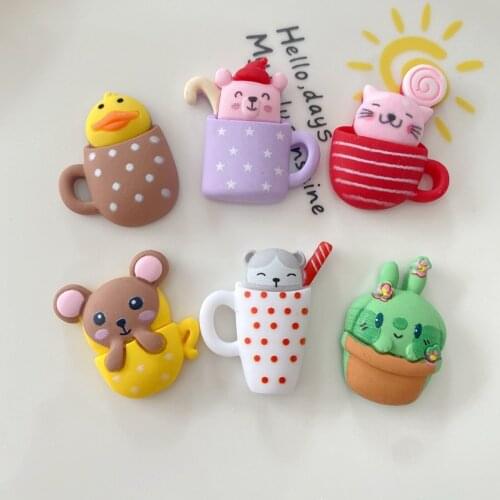 10Pcs Resin Kawaii Cartoon Cup Cat Bear Flatback Cabochon for Hair Bows Center DIY Scrapbooking Charms Decoration Accessories