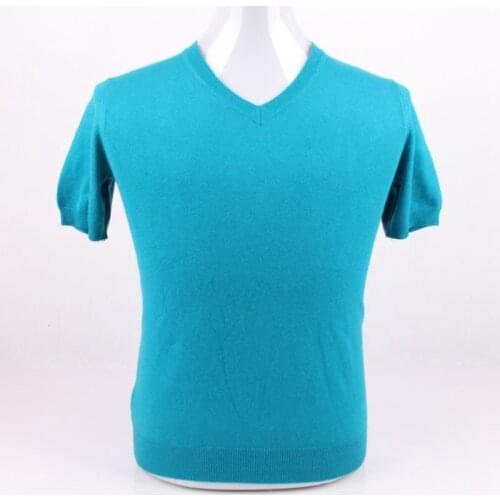 Large size 100%cashmere knit men casual tshirt sweater pullover short sleeve Vneck EU/S105-3XL130 retail wholesale