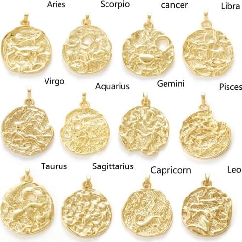 12 Constellation Pendant Accessories 18K Brass Gold Plated Lucky Accessories DIY Jewelry 2021 Trend Bracelet Necklace Pendant