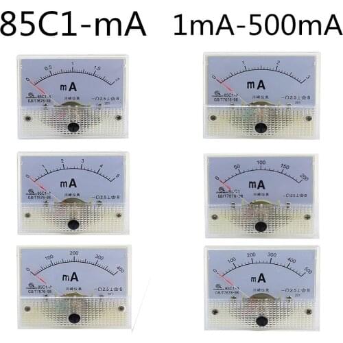 85C1-mA DC Amp Meters Analog Meter Panel Measuring Range 1mA 2mA 10mA 20mA 50mA 100mA