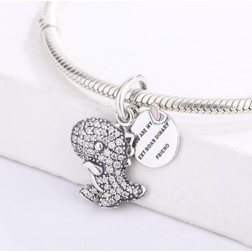 925 Sterling Silver Cute Animal Charms Shinning Pave Dinosaur Pendant Charm Bracelet DIY Jewelry Making For Pandora
