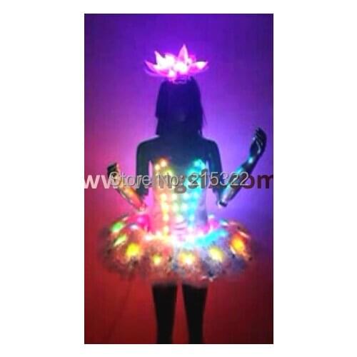 Free shipping led dance light up skirt / color change led costume suit