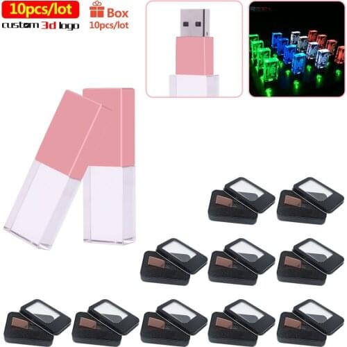 10pcs/lot USB 2.0 Flash Drives Crystal free 3d logo Pen drive USB 64GB 32G 16G 128GB Pen Driver Cle USB For photography gifts