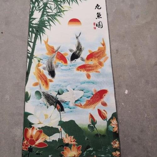 Nine fish picture qing lotus picture fine tapestry picture su embroidery embroidery nine carp picture sitting room hanging pictu