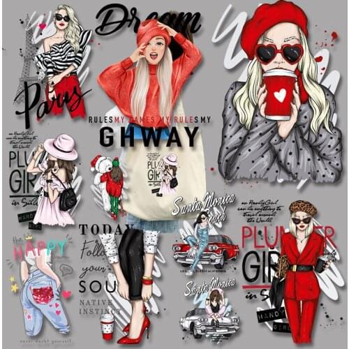 Beauty letter pattern Stickers Printed Decoration Patches for Clothing DIY T-shirt Heat Transfer PVC Patch ron on patches