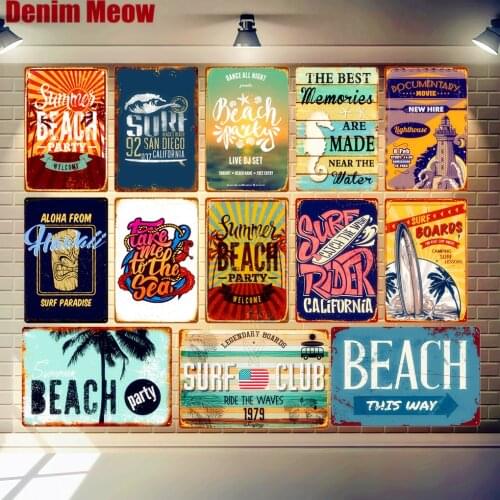 Summer Beach Plaque Surf Club Vintage Metal Art Painting Hawaii Party Club Party Pub Bar Decor California Wall Tin Sticker MN123