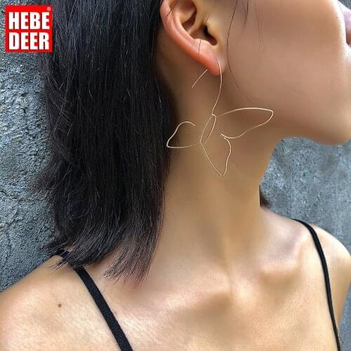 HebeDeer Trendy Earrings Women Charm Asymmetry Pierced Insect Butterfly Geometric Pendant Earrings Jewelry Accessories Arete