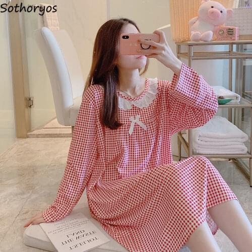 Nightgowns Women Leisure Loose Long-sleeved Ruffles Nightwear Comfortable Student Fashion Sweet Sleepshirts Simple Elegant Fit