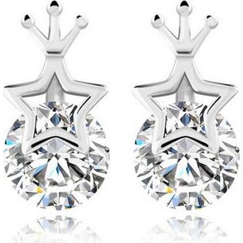 The new high-grade imitation crystal earrings wholesale fine five-pointed star Korean crown