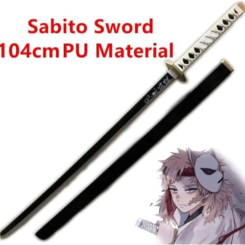 104cm Anime Sword Demon Slayer Sword Weapon Sabito Black Gold Sowrd Cosplay 1:1 Ninja Knife PU Prop Kimetsu no Yaiba