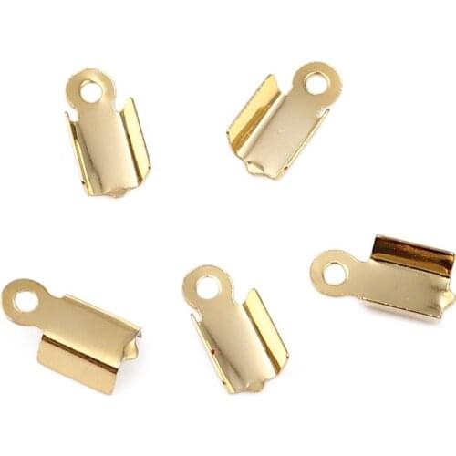 DoreenBeads 304 Stainless Steel Cord End Crimp Caps (Fits 3.5mm/3mm Cord) Rectangle Gold Color DIY Making Neckalce Jewelry,30PCs
