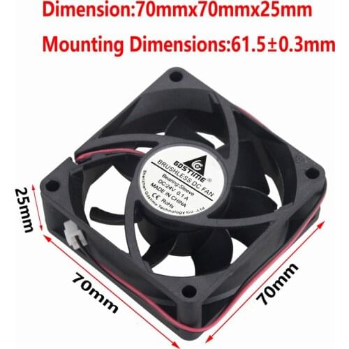 Gdstime 10 Pcs 2Pin DC 24V 70x70x25mm PC Computer Case CPU Cooling Fan 70mm x 25mm 7025s Motor Brushless Cooler 7cm