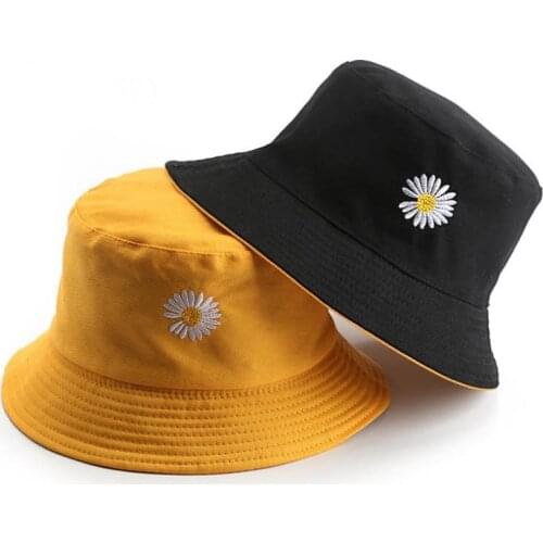 Doitbest 2020 Spring women Bucket fishing Hats Sunscreen sun cap Little daisies Double-sided wear Spring lady fisherman hat