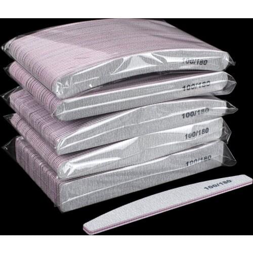 50Pcs/Lot Grey Sandpaper Nail File 100/180 Double Sided Buffer Block Polisher Pedicure Manicure Nail Art Files Nails Accesorios