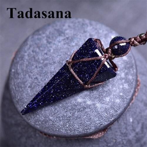 Energy Stone Necklaces Pendants Rope Bullet Blue Sand Stone Natural Pendant Necklace For Women Men Long Chain Statement Jewelry