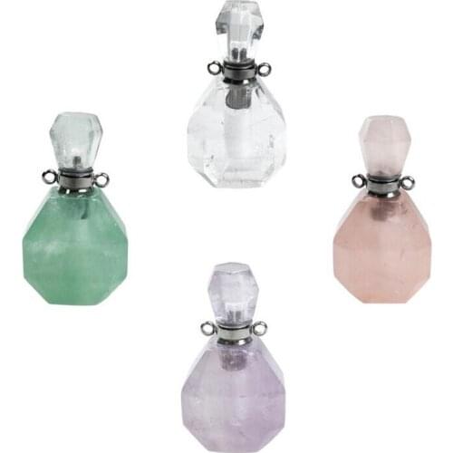 Natural Stone Perfume Bottle Pendants Crystal Essential Oil Bottle Necklace Charms Jewelry
