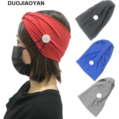 New Fashion Women Solid Color Headband Elastic Head Wrap Hair Band Bandana Sports Sweat Button Yoga Headband For Mask Outdoor