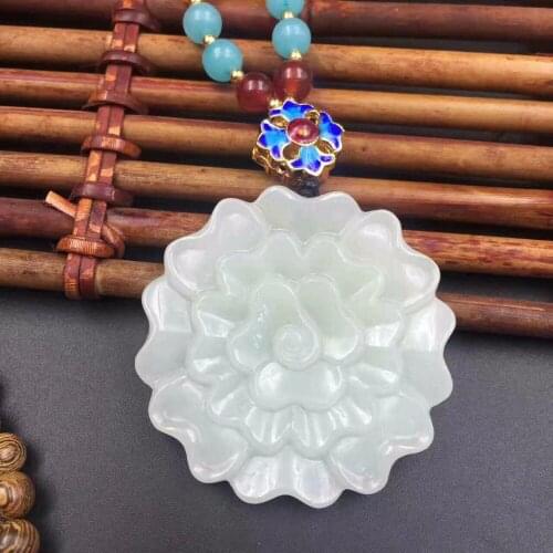 Carved Hetian jade flowers rich multi-layer rose pendant 3102-4