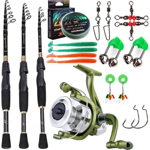 Sougayilang 1.8-2.4m Telescopic Fishing Rod Set Ultralight Weight Rod Spinning Reel with Line Lure Hook Accessories Full Kits