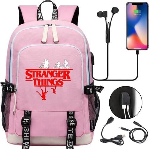 High quality Anime USB Backpack Stranger things Laptop Backpacks Men Women School Bags Satchel Work Leisure Bags