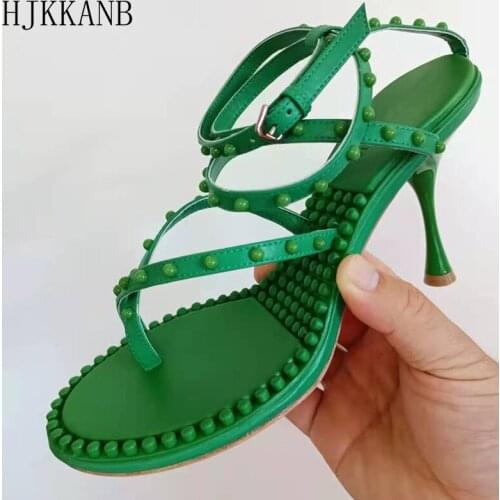 Clip Toe Rivet Decoration Ankle Strap Sandals Women Summer Gladiator Sandals Sexy Super High Heel Runway Party Sandals Flipflops