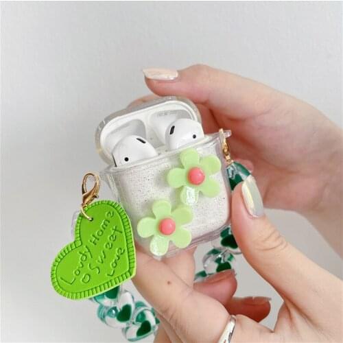 Cute 3D Flower Glitter Earphone Case for Airpods 1 2 Pro Fragment Flower Floral Wireless Earphone Cover with Love Hear Bracelet