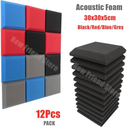 12Pcs 300x300x50mm Studio Acoustic Foam Panels Soundproof Foam Wedge KTV Room Sound Absorption Sponge Flat Pad Sealing Strips