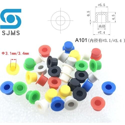100Pcs A101 Tactile Push Button Switch Round Cap 4.5*7.4 mm Hat Shape For 6 X 6 6 * 6 mm Tact Micro Switch inner hole 3.1/3.4mm