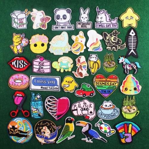 Cute Animals DIY Patch Iron On Embroidered For Clothing Cartoon Cat/Duck Patches For Kid Clothes Appliques Stickers T-shirt