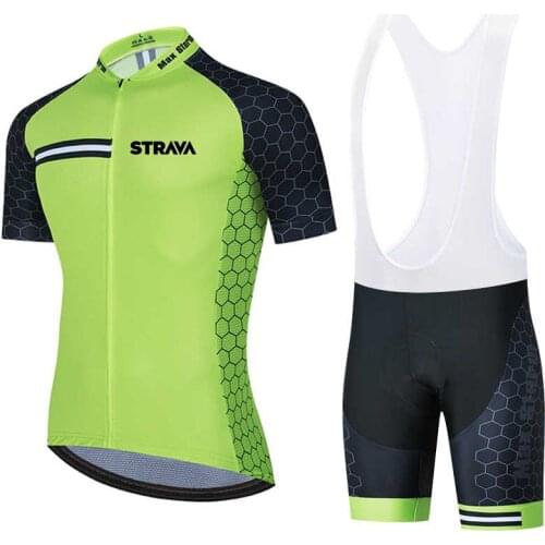 STRAVA Pro Team Uniform Bike Jersey Set Cycling Clothing for Men Breathable Anti-UV Bicycle Short Sleeve Bib Pants MTB Suit