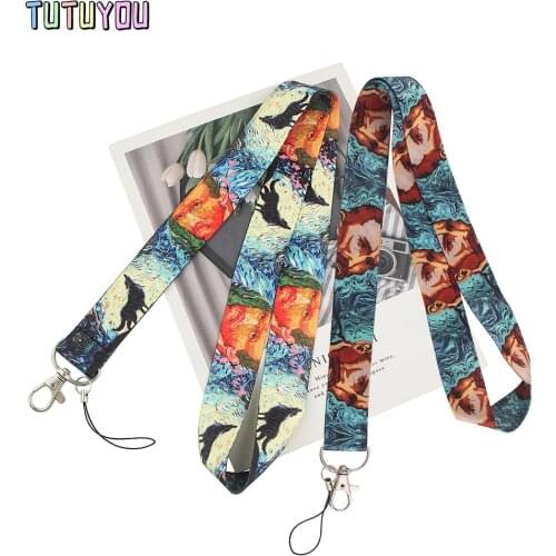 PC2596 Watercolor Painting Van Gogh Portrait Creative Lanyard Badge ID Lanyards Phone Rope Key Lanyard Neck Straps Accessories