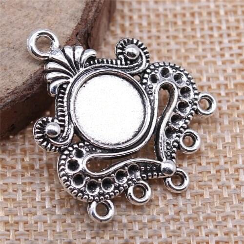 WYSIWYG 4pcs 31x26mm Porous Earring Connector For Jewelry Making Antique Silver Color Fit 10mm Cabochon