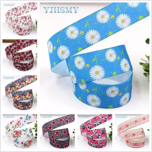YJHSMY,1711081 25mm 10 yard Spring flower ribbons Heat Transfer Printing Grids Wedding Accessories DIY Handmade Materials
