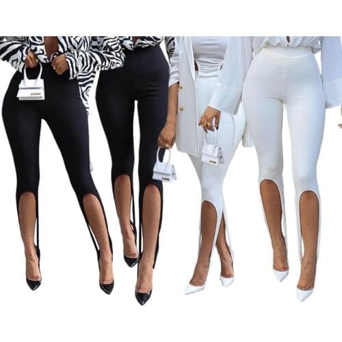 2021 Summer Women Stirrup Pants Fashion Pit Strip Chic High-Cut Tall-Waist Tramping Skinny Trousers Night Club Party Lady Wear