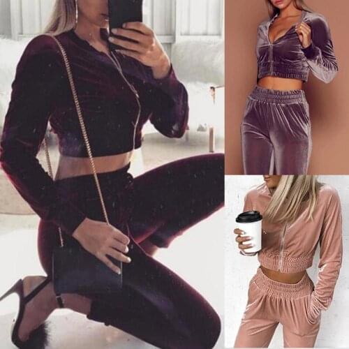 Pink Velvet Tracksuit for Women 2 piece Sets Spring Autumn Sportswear Warm Hoodie 2pcs Stripe Sweatshirt Pant Sweat Suits Casual