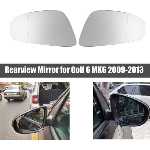 2Pcs Car Heated Rear View Mirror Glass Left & Right Door Side Wing Gray Lens Replacement For-Golf 6 MK6 2009-2013