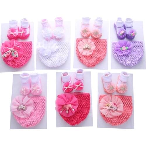 2020 Baby Stuff Newborn Color Lace flower Baby Socks Bow Princess Cute Baby Bowknot Socks + cap set Photo Props Baby Shower