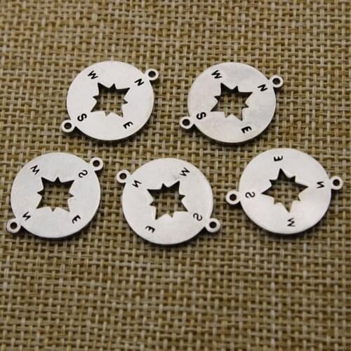 5pcs 15x20mm Charms DIY Jewelry Findings Stainless Steel Compass Charms Pendant for Jewelry Making Bracelet Necklace Connector