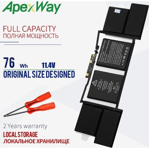 76Wh 11.4V Apexway Laptop battery for Apple A1820 15 inch computer model A1707 2016 year Screwdriver Battery