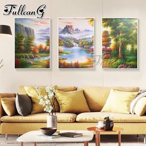 FULLCANG 5d diy diamond embroidery spring natural scenery diamond painting triptych full square round drill decoration FC3078
