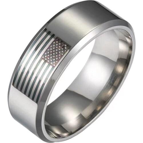 America Flag Rings for Men Women 8MM Wide Stainless Steel USA Statue of Liberty Style Bands Jewelry US Size