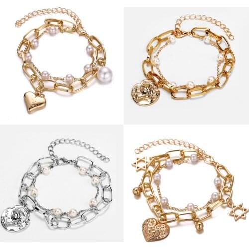 CHENFAN New geometric metal inlaid Pearl Bracelet Creative Retro Simple Temperament Bracelet for women clothing accessories gift
