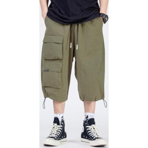 XXL Mens Cargo Pants Summer Multi-pocket Baggy Cropped Trousers Mens Casual Elastic Waist Loose Wide Leg Men Male Bottoms