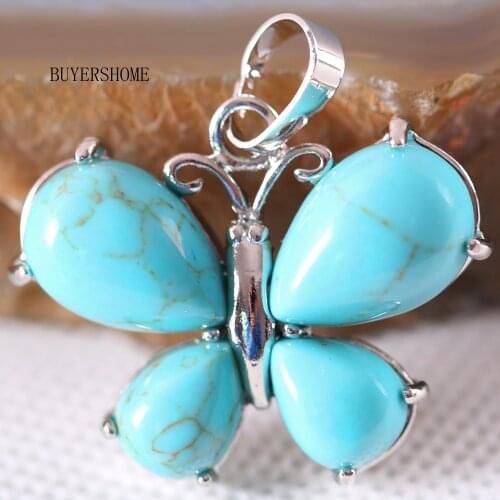 Natural Stone Bead Green Howlite Women Butterfly Necklace Pendant 1Pcs K467