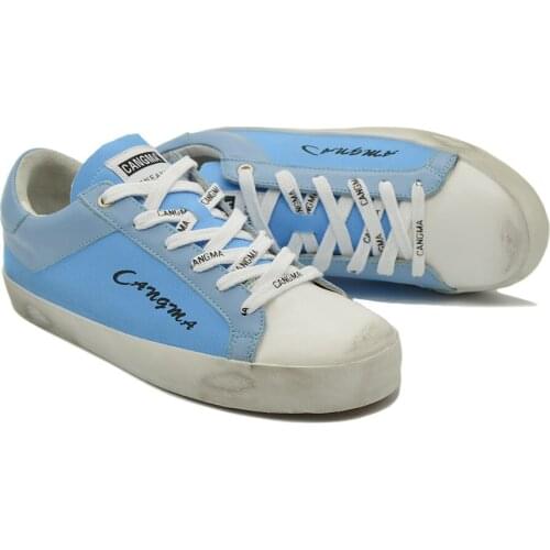 CANGMA Designer Luxury BrandCanvas Sneakers Men Casual Shoes Retro Trainers Blue Vulcanized Lace Up Denim Shoe
